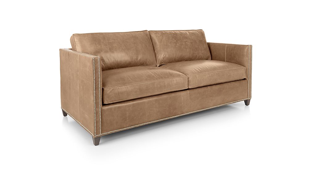 Dryden Leather Full Sleeper Sofa with Nailheads Libby Mushroom Crate