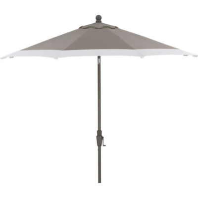 9 Round Sunbrella Taupe Banded Umbrella with Charcoal Frame