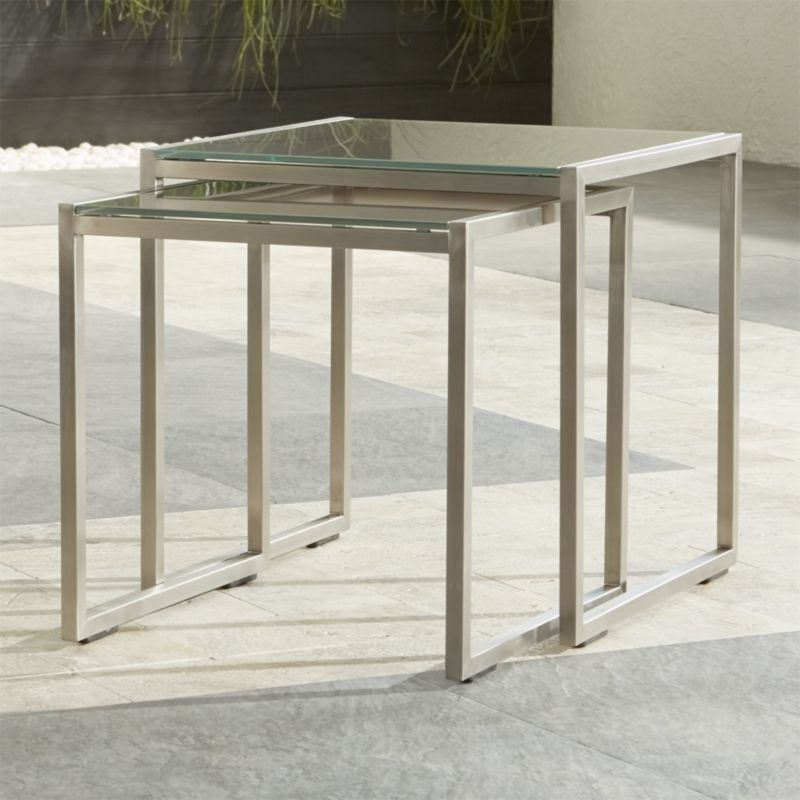 Dune Nesting Tables with Taupe Painted Glass Set of Two Crate and Barrel