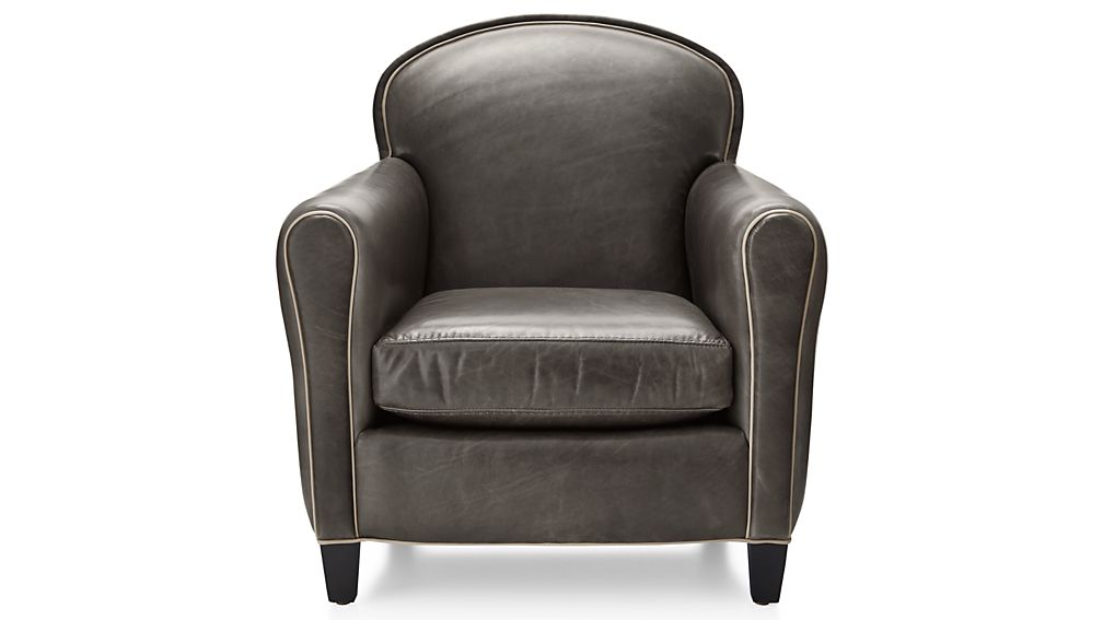 Eiffel Leather Club Chair Citation Dark Grey Crate and Barrel