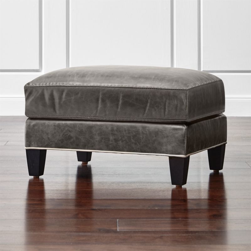 Eiffel Leather Ottoman Citation Dark Grey Crate and Barrel