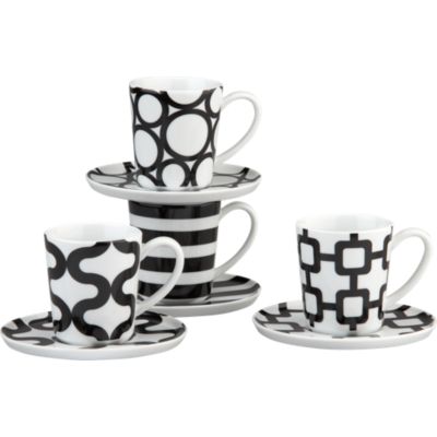 Set of 4 Graphic Espresso Cups and Saucers