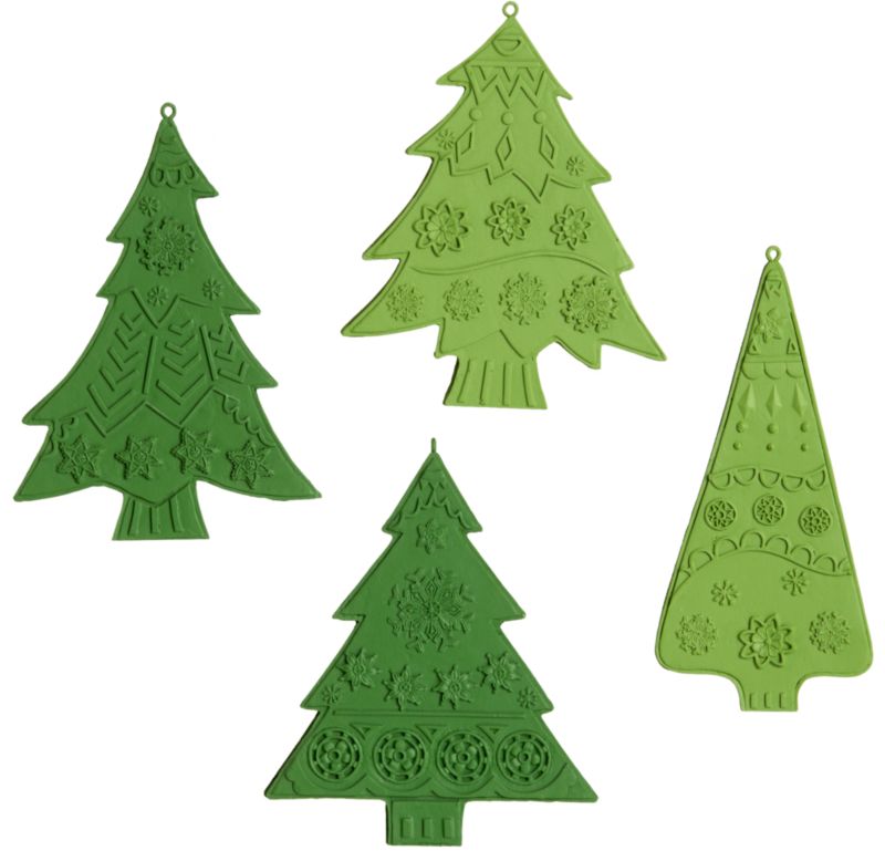 Set of 4 Etched Tree Ornaments
