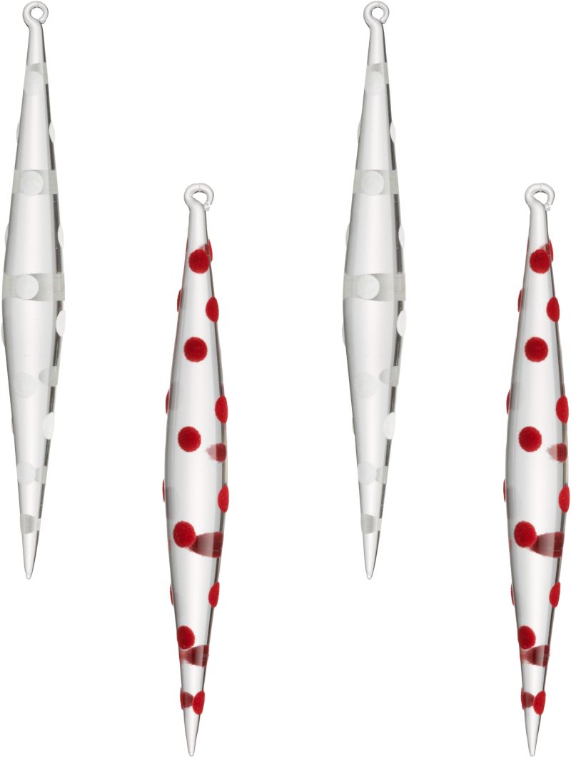 Flocked Dot Icicle Ornaments Set of Four