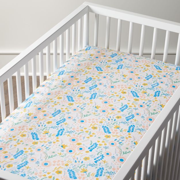 Organic Blooming Floral Crib Sheet + Reviews Crate and Barrel