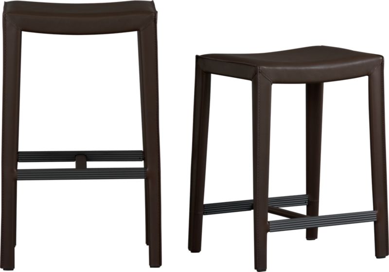 Folio Chocolate Leather Backless Barstools