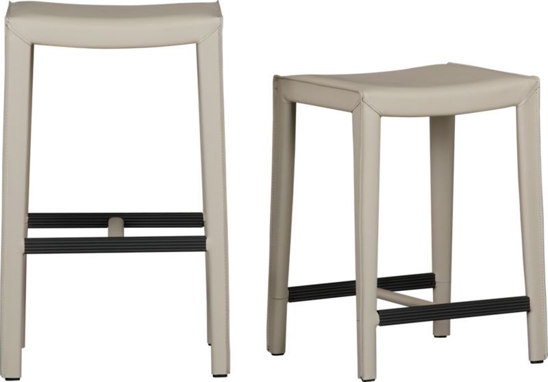 Folio Oyster Leather Backless Barstools