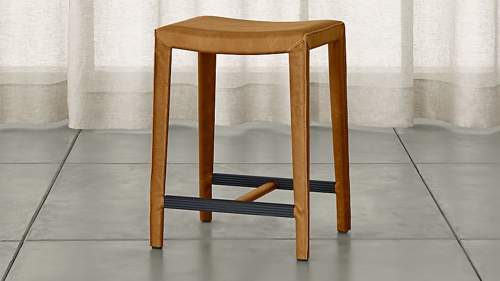 Folio TopGrain Leather Backless Counter Stool Allure Sienna Crate and Barrel