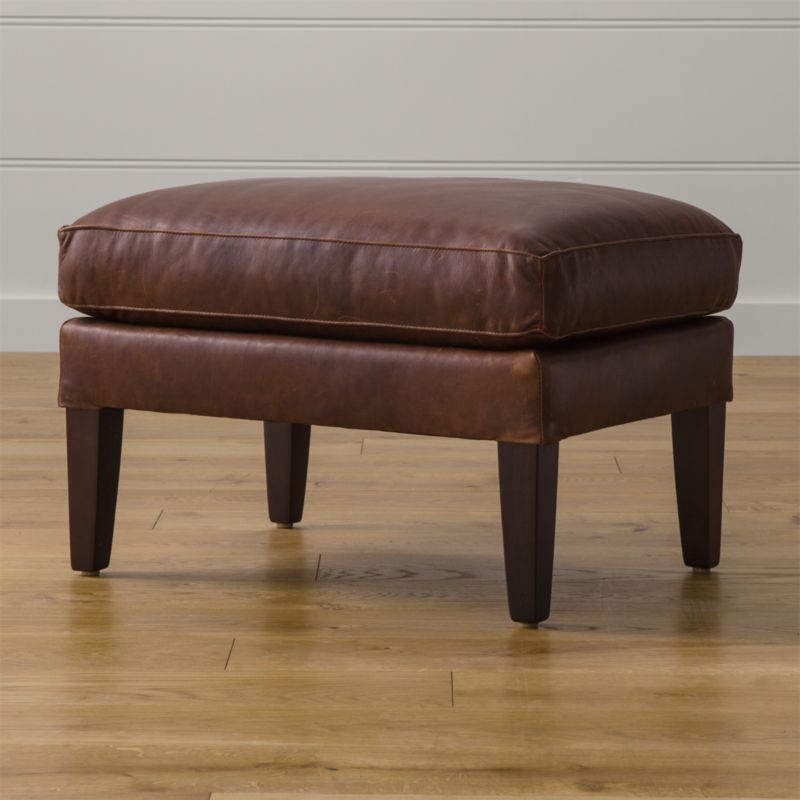 Garbo Leather Ottoman Berkshire Bourbon Crate and Barrel