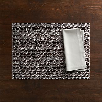 Chilewich ® Gilt Gunmetal Vinyl Placemat and Fete Dove Cotton Napkin