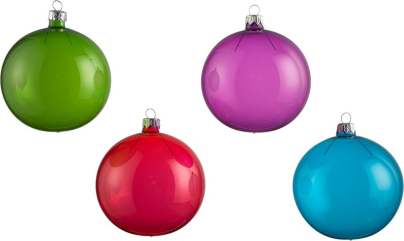 Multicolor Clear Glass Ball Ornaments Set of Four
