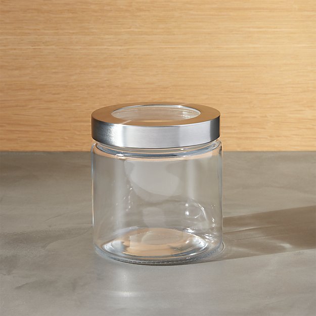 Extra Small Glass Storage Canister with Stainless Steel Lid Crate and