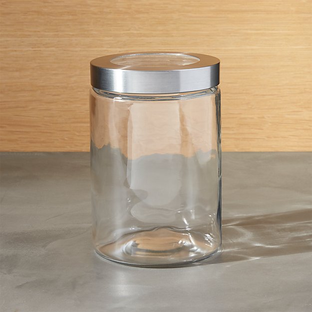 Small Glass Storage Canister with Stainless Steel Lid Crate and Barrel
