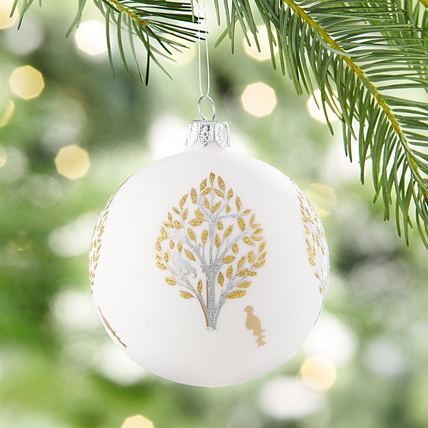Glitter Pear Tree White Ball Ornament