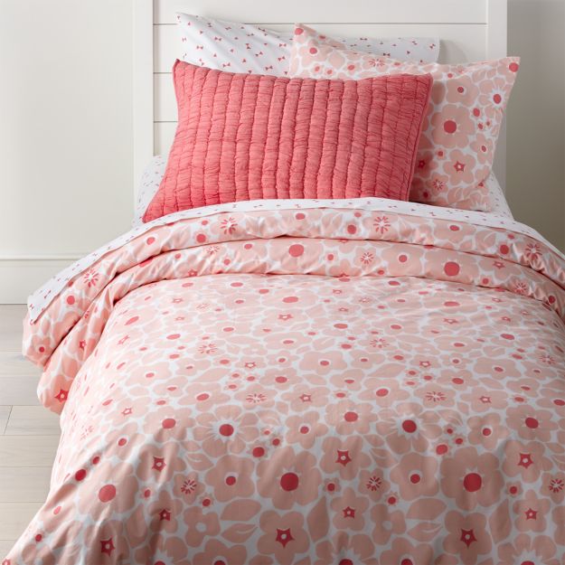 Pretty Prints Pink Floral FullQueen Duvet Cover + Reviews Crate and