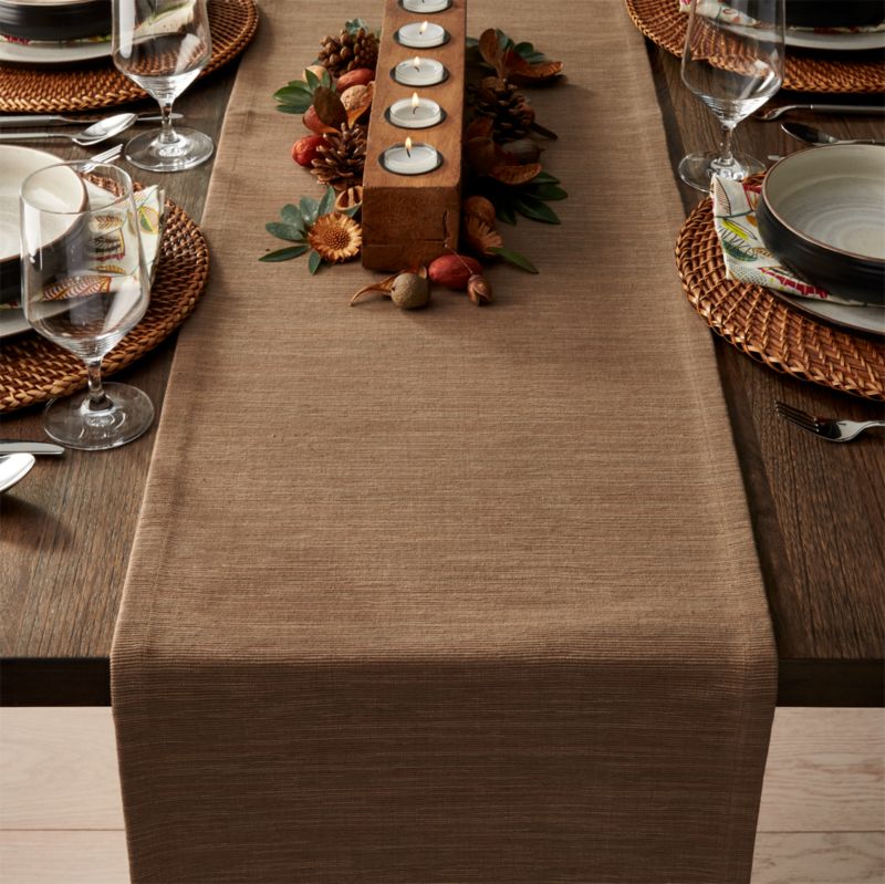 Grasscloth 90&quot; Brindle Brown Table Runner | Crate and Barrel