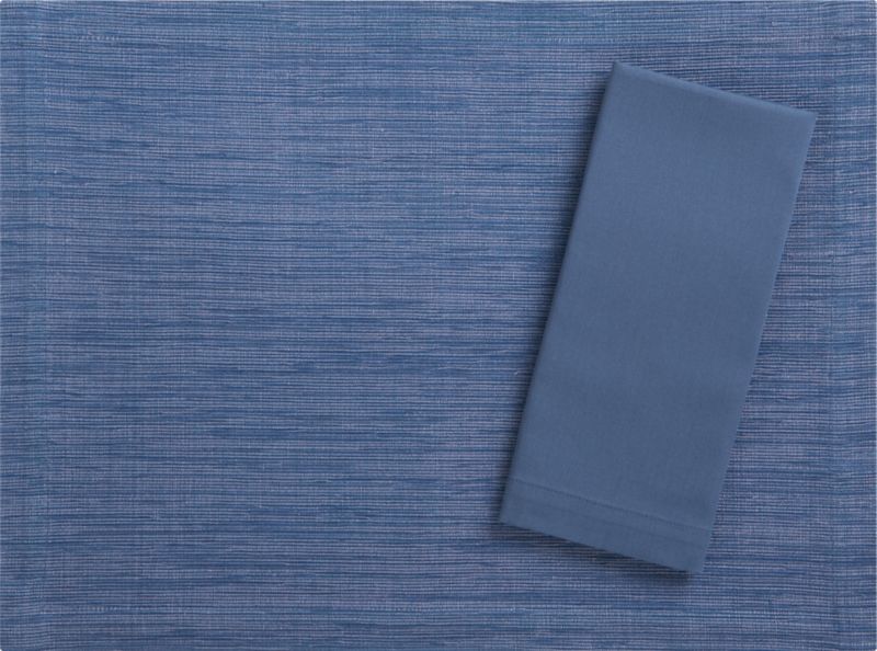 Grasscloth Smoky Blue Placemat with Cotton Smoky Blue Napkin