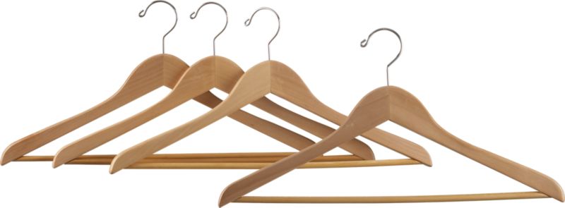 Set of 4 Wood Hangers with Nonslip Bars