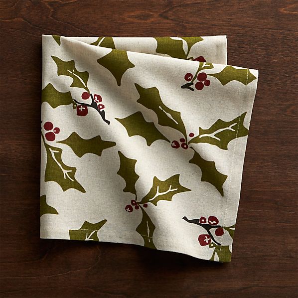 Holly Dinner Napkin in Napkins Crate and Barrel
