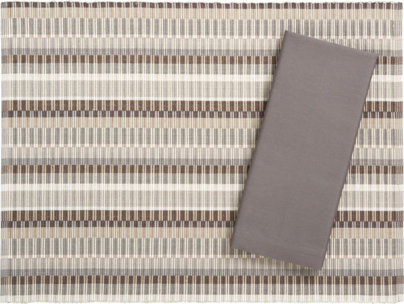 Horizon Neutral Placemat and Cotton Steel Grey Napkin