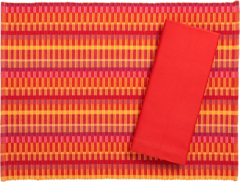 Horizon Orange Placemat and Cotton Flame Napkin