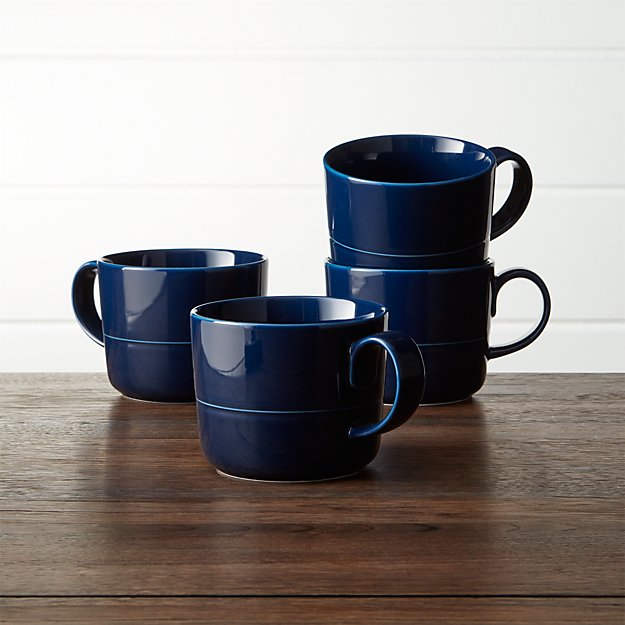 Hue Navy Blue Mugs Set Of Four Crate And Barrel