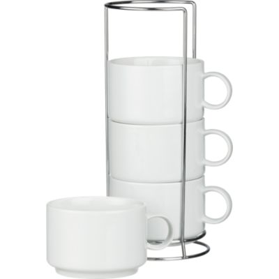 Set of 4 Jumbo Stacking Mugs with Metal Rack