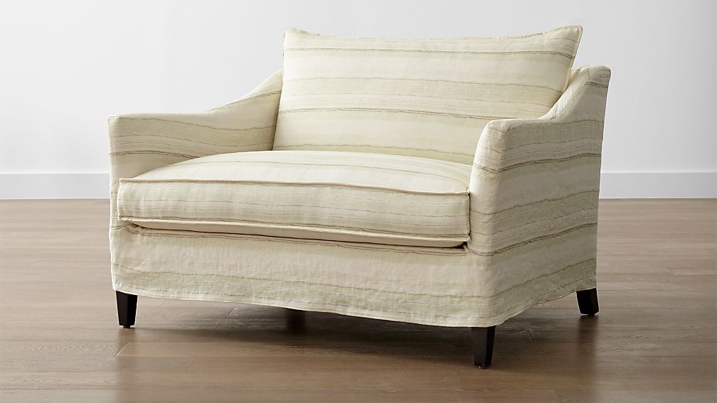 Keely Striped Linen Slipcovered Chair and a Half Molly Mint Crate
