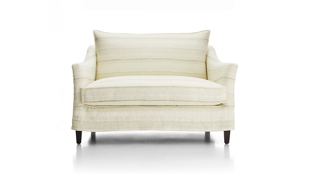 Keely Striped Linen Slipcovered Chair and a Half Molly Mint Crate