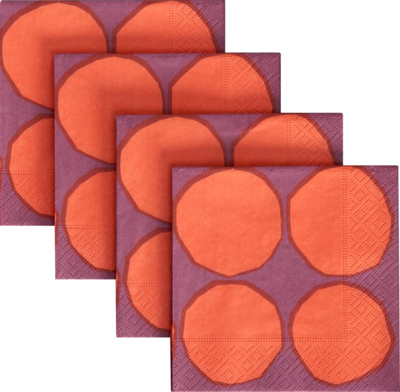 Set of 20 Marimekko Kivet Orange and Berry Paper Beverage Napkins