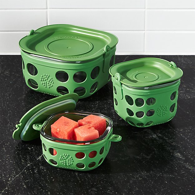 Lifefactory Grass Green Storage Containers Set of Three Crate and Barrel