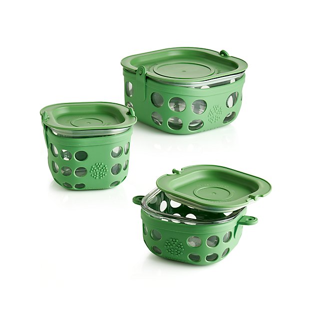 Lifefactory Grass Green Storage Containers Set of Three Crate and Barrel