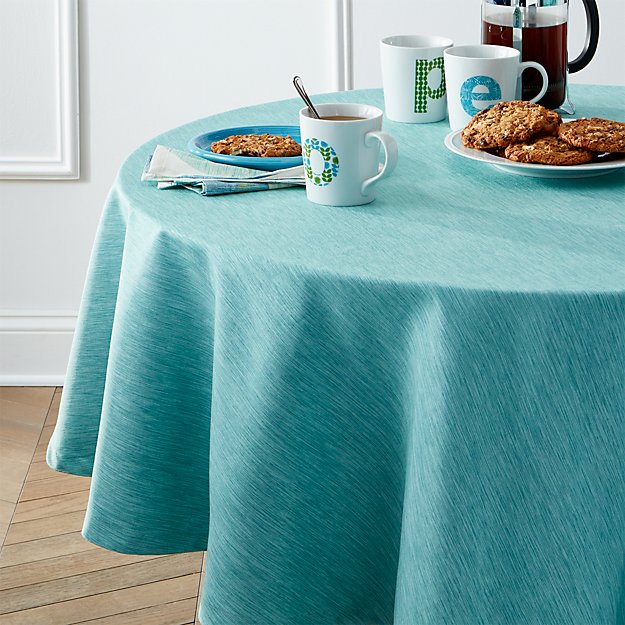 Linden Aqua 90" Round Tablecloth Crate and Barrel