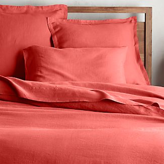 Lino II Coral Linen Duvet Covers and Pillow Shams
