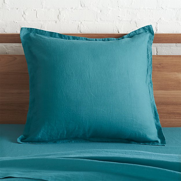 Lino Teal Linen Euro Sham Crate and Barrel