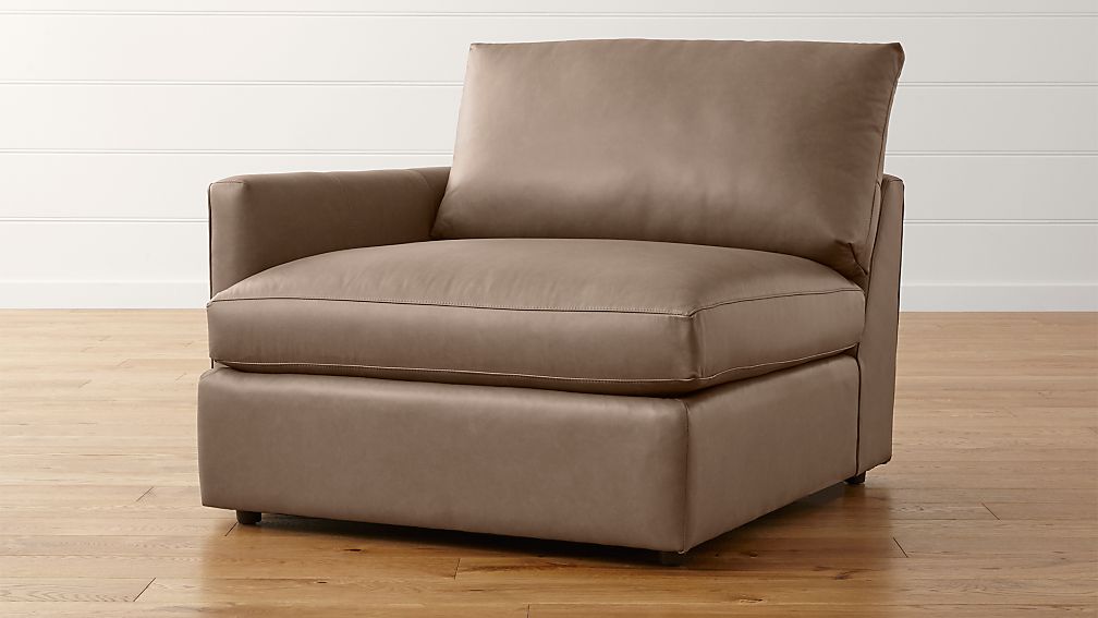 Lounge II Petite Leather Left Arm Chair Lavista Smoke Crate and Barrel