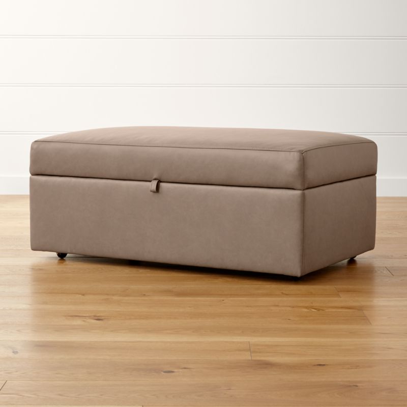 Lounge II Petite Leather Storage Ottoman with Tray Lavista Smoke