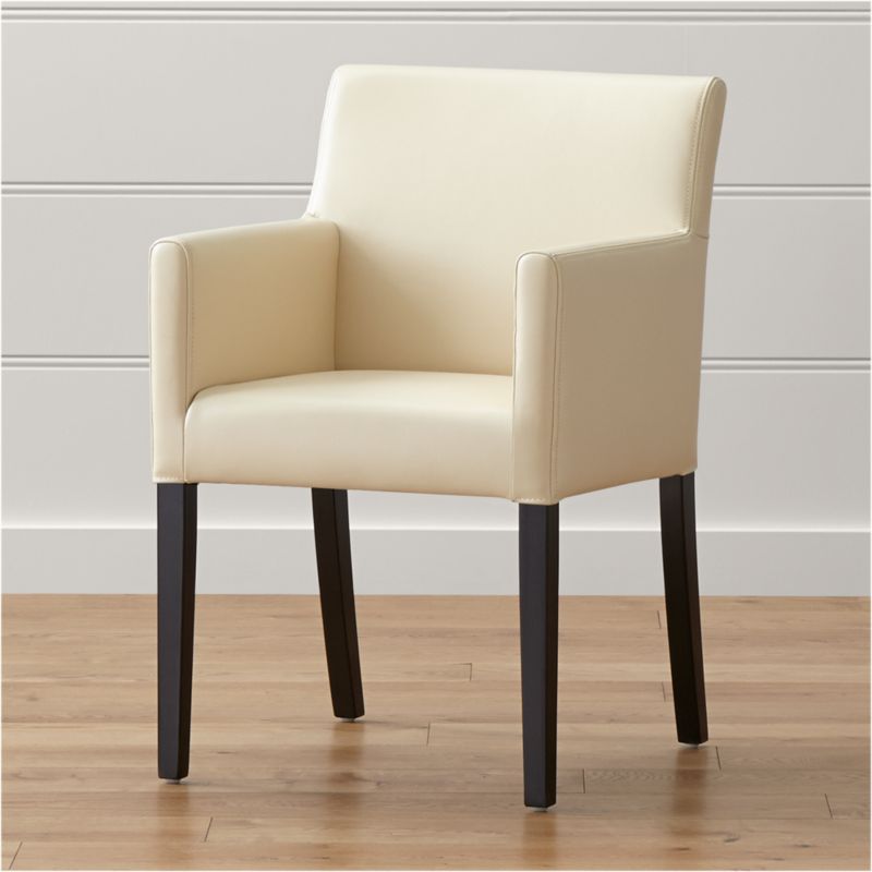 Lowe Ivory Leather Dining Arm Chair | Crate and Barrel