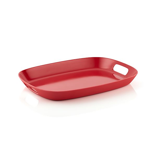 Lunea Red Melamine Tray with Handles in Serving Trays Crate and Barrel