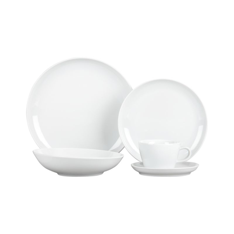 5-Piece Place Setting: dinner plate, salad plate, low bowl, cup, saucer.