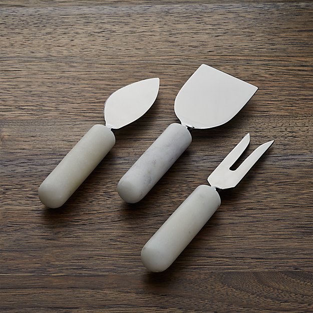 Set of 3 Marble Handle Cheese Knives Crate and Barrel