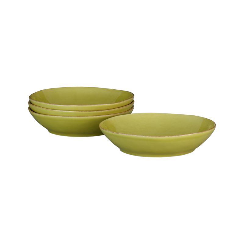 Set of four green pasta-low bowls. 9.25"dia.x2"H