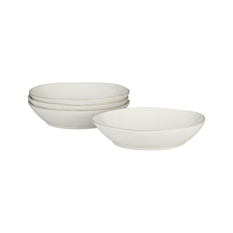 Set of four white pasta-low bowls. 9.25"dia.x2"H