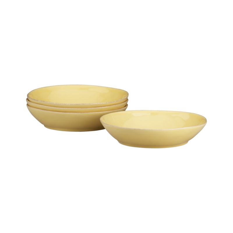 Set of four marin yellow pasta-low bowls. 9.25"dia.x2"H