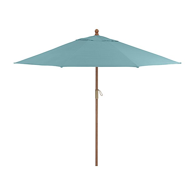 9' Round Sunbrella ® Mineral Blue Patio Umbrella with FSC Eucalyptus
