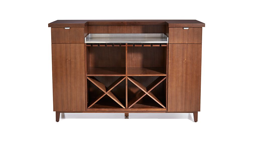 Maxine Walnut Standing Home Bar with Stainless Steel Top Crate and Barrel