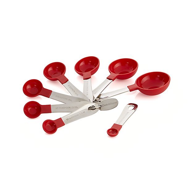 Set of 8 Stainless Steel and Red Nylon Measuring Spoons Crate and Barrel