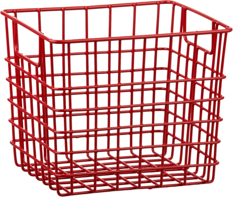 Small Red Metal Bin with Handles