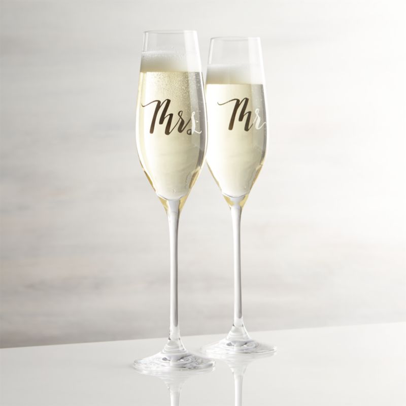 Mr. and Mrs. Champagne Glasses Crate and Barrel