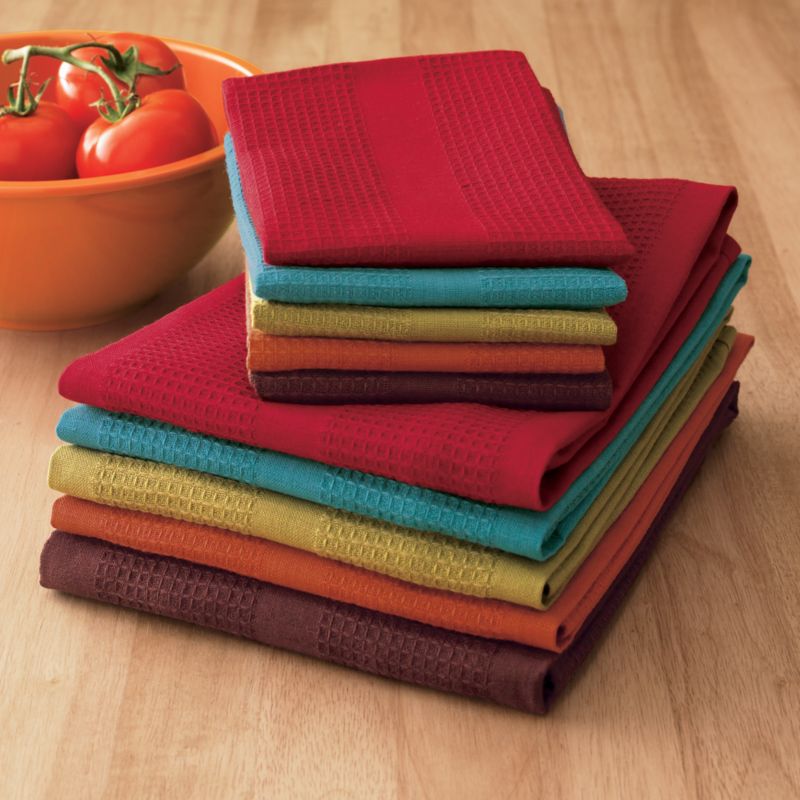 Set of Five Multicolored Waffleweave Dishcloths